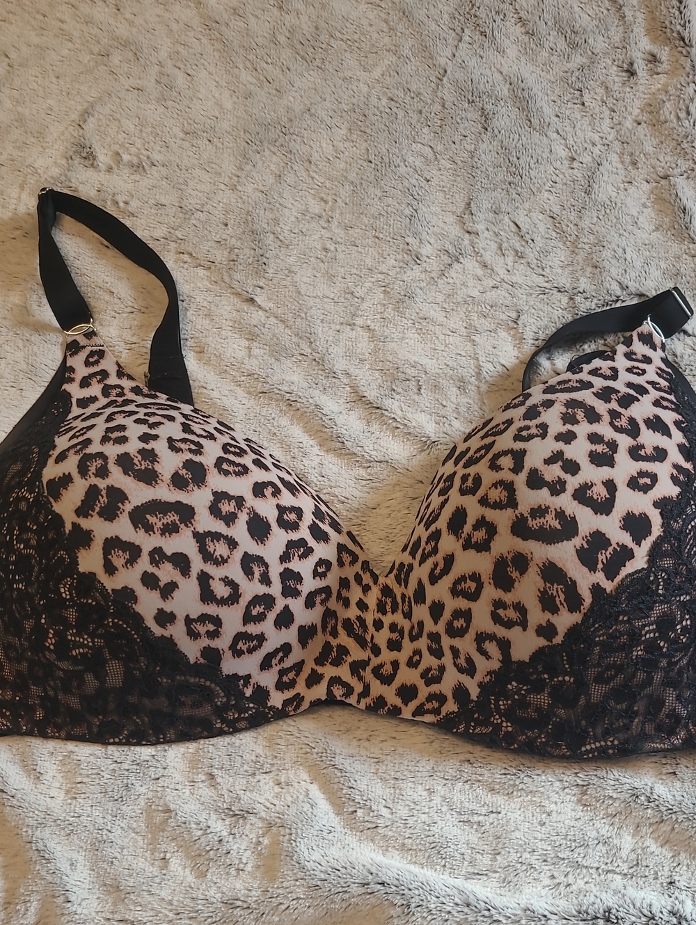 La Vie En Rose Wireless Bra Leopard Print Lace-Trim  Black/Tan
